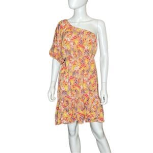 19 Cooper Light Orange Pink Floral One Shoulder Side Cutout Dress Women’s Sz L